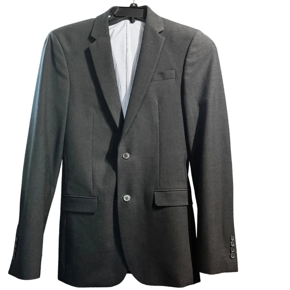 Egara Blazer Mens 38 Long Charcoal Grey Skinny Fit Stretch TwoButton Suit Jacket